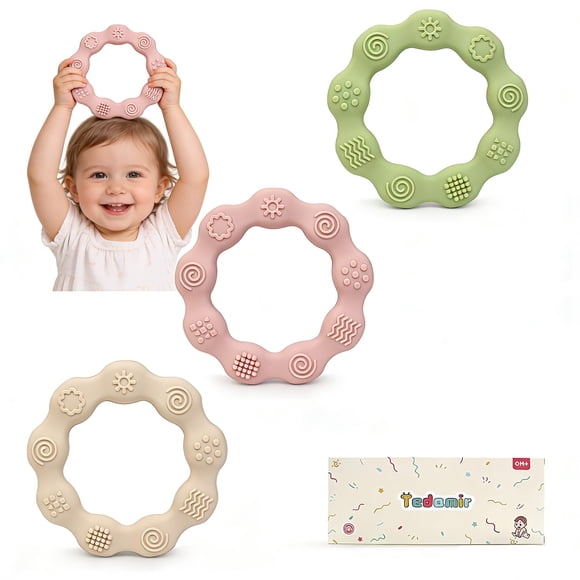 Set de 3 mordederas de silicona Tedamir para bebés, regalo