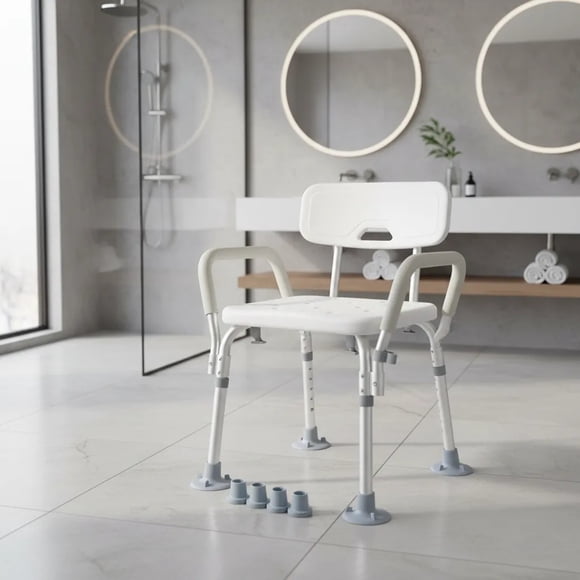 SILLA DUCHA AJUSTABLE CON RESPALDO Y REPOSABRAZO