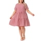 thumbnail image 4 of Vestido de cuadros de verano casual de manga corta con cuello redondo en capas para mujer de talla grande Agnes Orinda 4X Rojo, 4 of 8