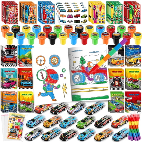 Set de obsequios de fiesta con tema de coche de carreras de Ben-Louis para niños, 84 unidades