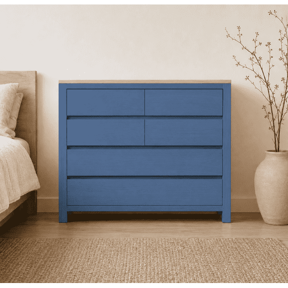 Cómoda "Puelo" 5 Cajones Mueble de Pino Clear con Distribución - Azúl Marino - 100x40x90 cm