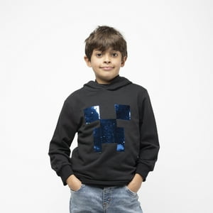 Poleron Con Gorro Niño Lentejuelas Negro Minecraft