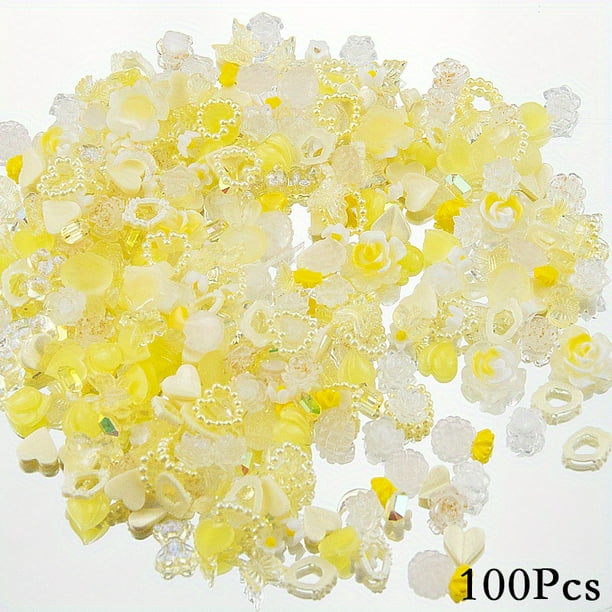 100 pcs Sparkling Acrylic Nail Charms - Butterfly, Bear, Flower, Heart, Crown, Starry AB Rhinestones - Perfect for Nail Art and DIY Manicures