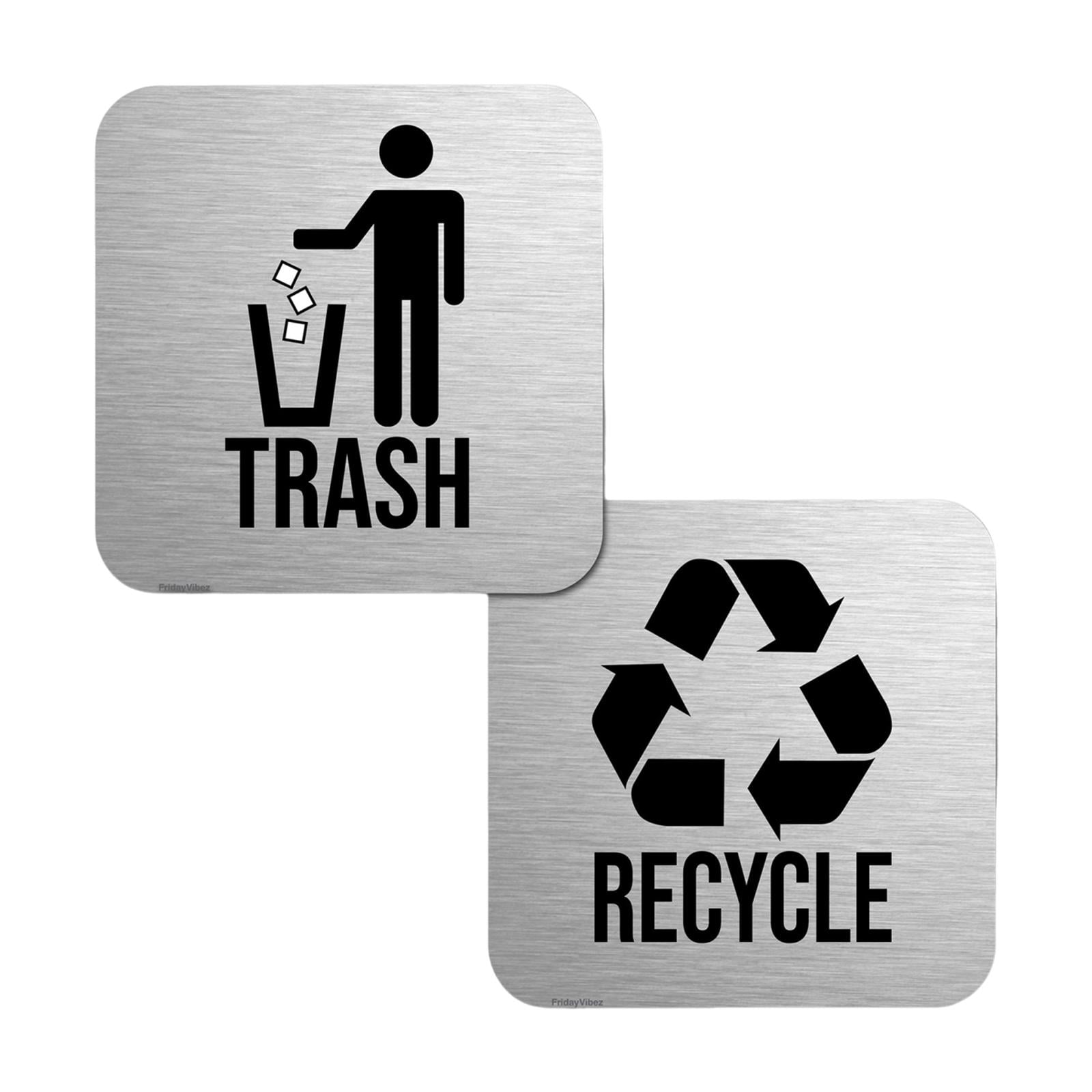 Magideal - Juego De 2 Letreros De Reciclaje Y Basura De Acero Inoxidable De 14 X 14 Cm Con 2 Pegatinas Para Clasificar Residuos, Símbolo Del Logotipo Del Cubo De