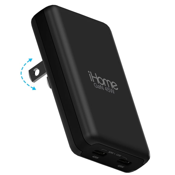Cargador iHome GaN Universal Slim 45 W USB-C con suministro de energía