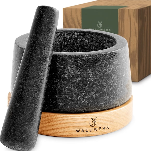 Mortero Y Maja Con Base De Madera De Roble Antiarañazos