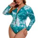 thumbnail image 4 of Agnes Orinda Traje de baño de una pieza para mujer de talla grande para escuela y universidad, manga larga, teñido anudado, media cremallera, traje de baño para vacaciones en la playa, 4X verde, 4 of 9