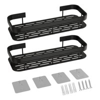Genérica - Set De Repisas De Baño Adhesivas - Organizador De Ducha X2 30Cm Negro. Incluye Tornillos Y Adhesivo Sin Clavos. Dos Métodos De Instalación.
