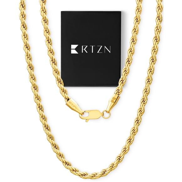 Collar RTZN Cadena de Cuerda 4 mm 56 cm Baño de Oro 18K
