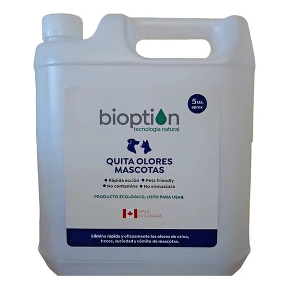 Eliminador de Olores de Mascotas Bioption 5 Litros - Eco-Fórmula Enzimática - Neutraliza Orina y Desechos