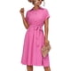 thumbnail image 1 of Vestido informal de manga corta para mujer con cuello camisero, color liso, cintura apretada, diseño de botones en forma de A, 1 of 5