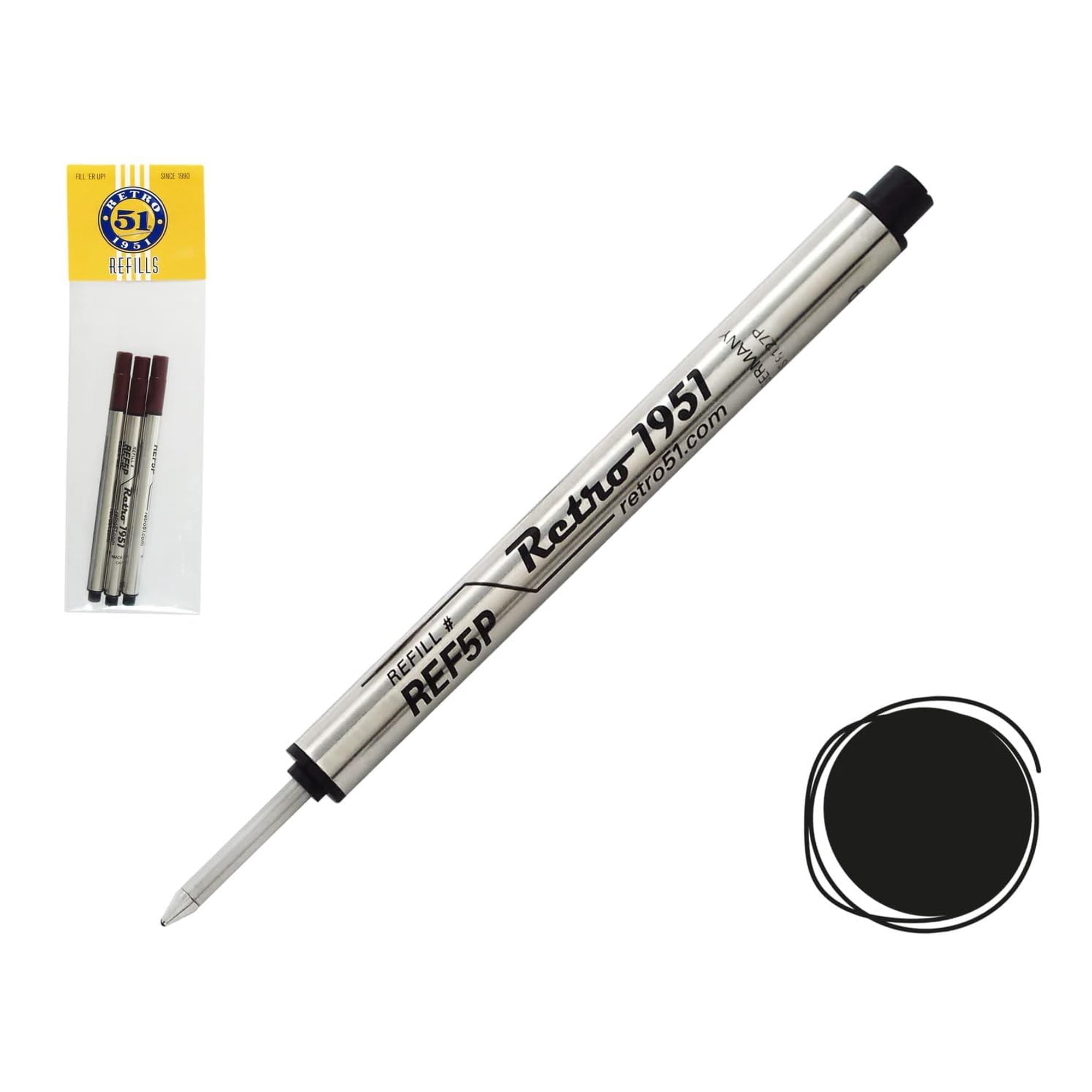 Retro 1951 - Rollerball Refill Retro 51 Tornado Black, Paquete De 3 Unidades, Tinta Alemana