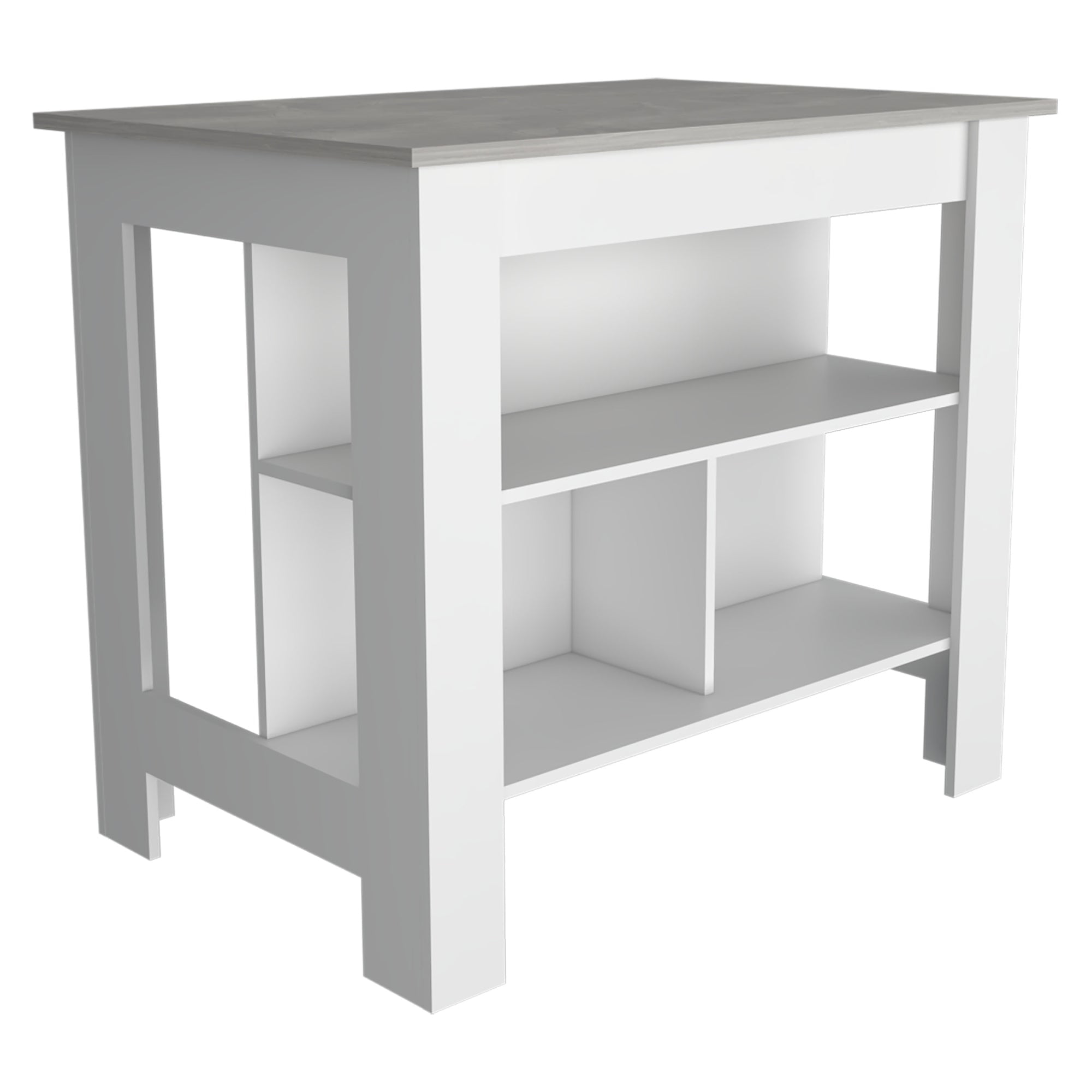 Fmfurniture - Isla De Cocina 103x70x90 Cm Fm-009b Blanco Y Gris