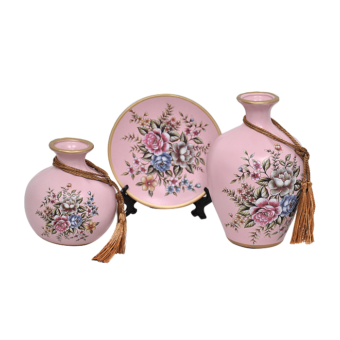 Muebles Santa Ana - Floreros Y Plato Decorativo Flores Rosadas