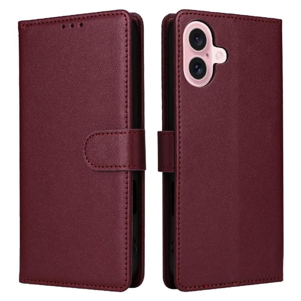 Funda Cartera para iPhone 16 con Tarjetero, Soporte y Cordón - Protección Rojo