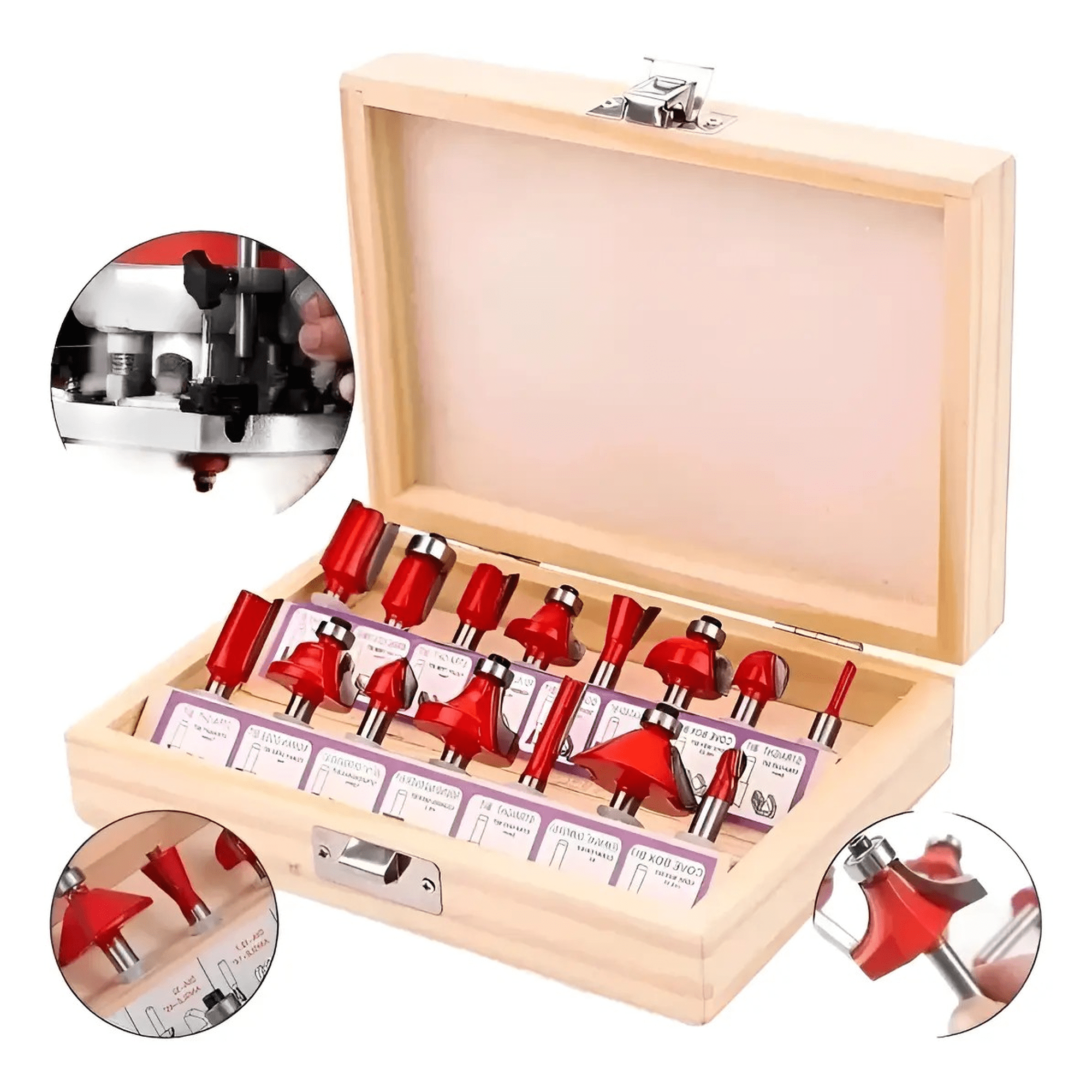 Genérico - Set 15 Fresas Madera Toma 1/4 6.35mm - Router Tupi Fresadora