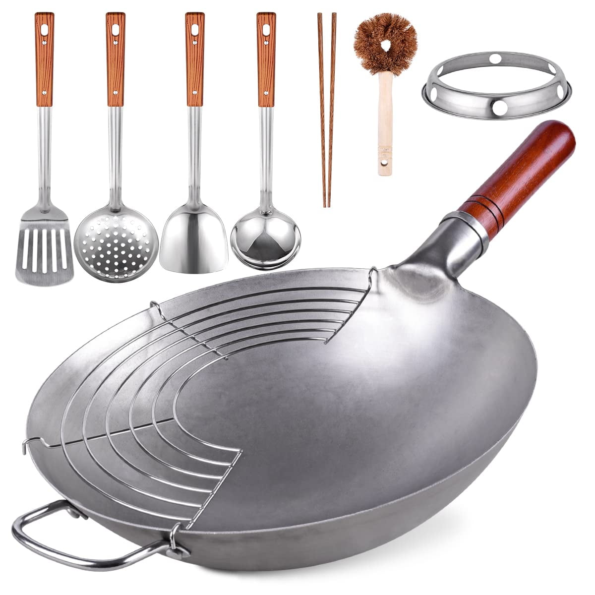 Wok Teewe, Acero Al Carbono Tradicional, Martillado A Mano, 34 Cm