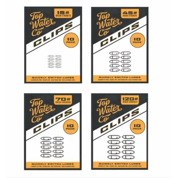 Clips de pesca Top Water 15 lb/45 lb/70 lb/120 lb – Pack de 10