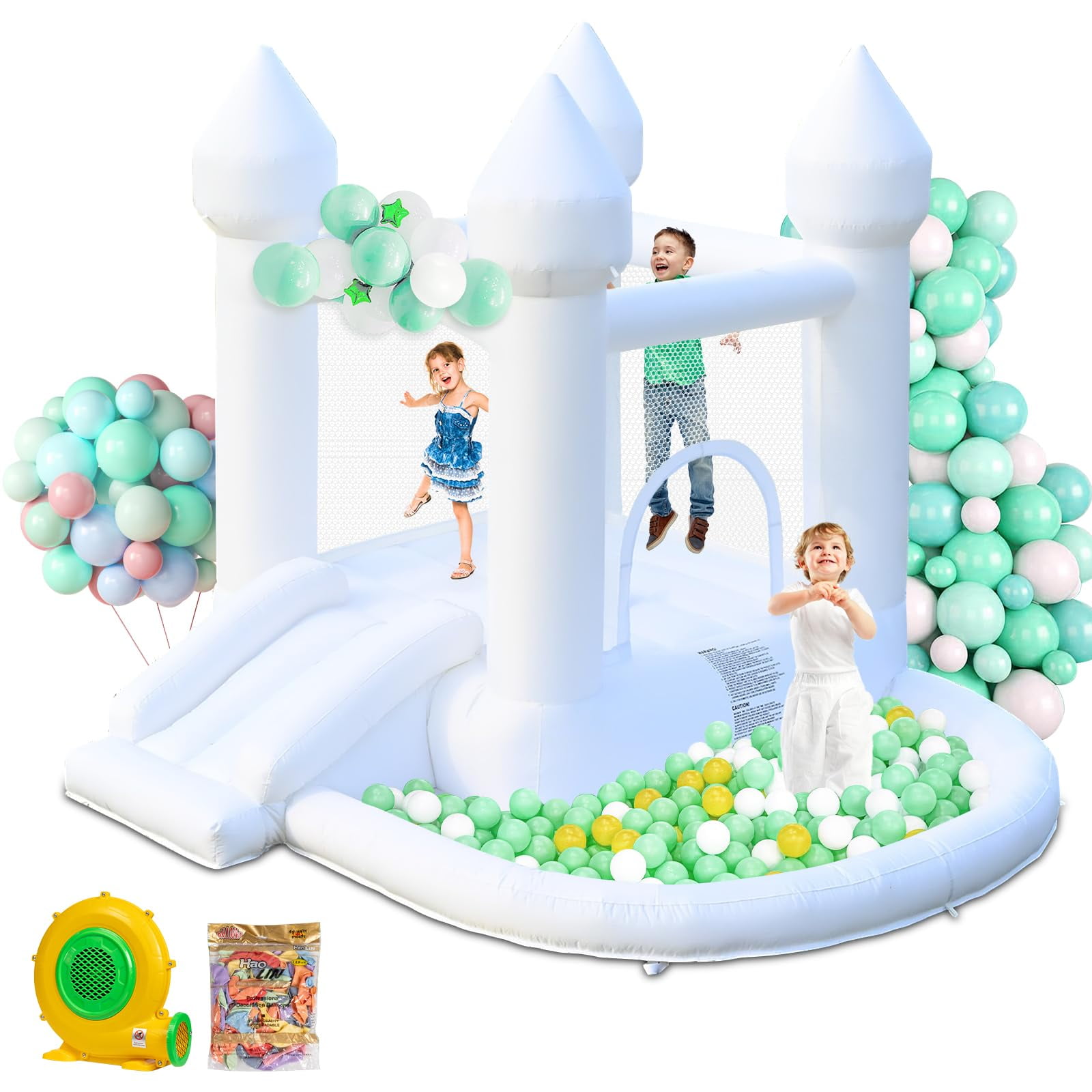 Casa Hinchable Aonesy Blanca Con Piscina De Bolas Y Tobogán