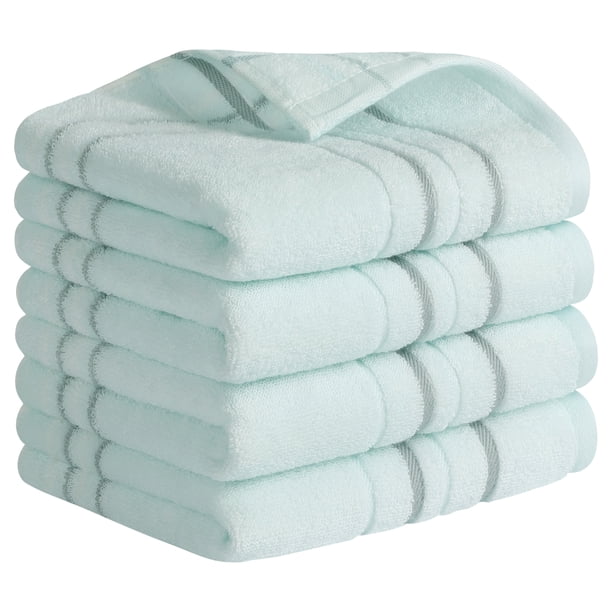 REGALWOVEN Toallas de Mano de Algodón a Rayas para Baño, 13" x 29" Juego de Toallas de Mano Decorativas Suaves y Absorbentes Azul de 4 Piezas