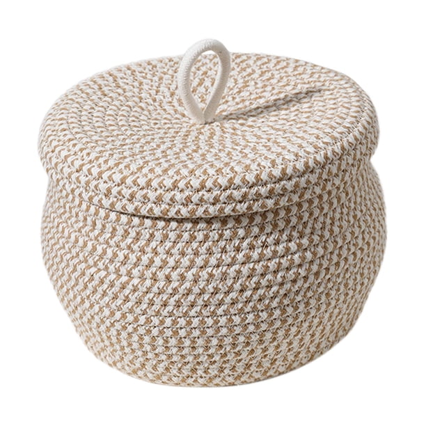 Cesta de almacenamiento de cuerda de algodón con organizador de tapa, caja tejida vacía, cesta de huevos para toallas, artículos diversos, cosméticos,