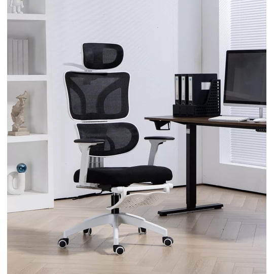 Homer Design - Silla Ergonómica Oficina Ejecutiva Reclinable Con Colgador Blanco Algodón