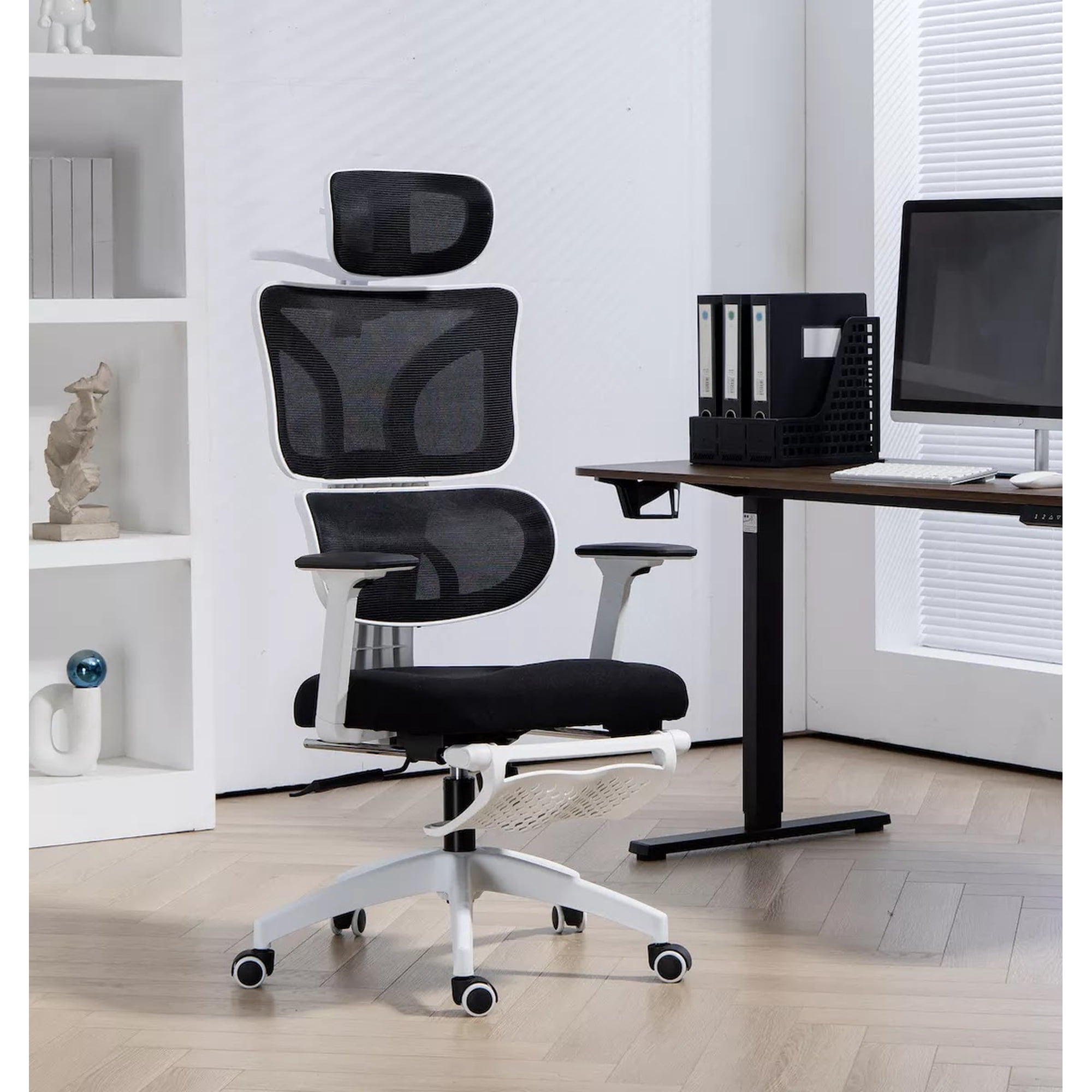 Homer Design - Silla Ergonómica Oficina Ejecutiva Reclinable Con Colgador Blanco Algodón