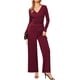 thumbnail image 1 of INSPIRE CHIC Conjunto Casual de 2 Piezas para Mujer con Manga Larga, Cuello en V, Cintura Elástica con Cordón y Pantalones de Pierna Ancha XL Burdeos, 1 of 6