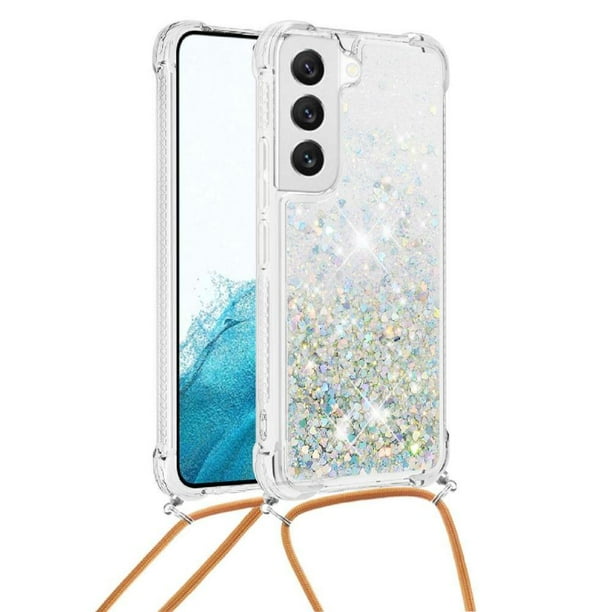 Funda FOXDOCK para Samsung Galaxy S22 con Cuerda Ajustable, Brillo Líquido, Protección Antigolpes y Lente – Ideal para Regalo