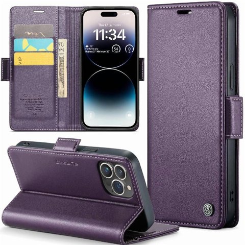 Caseme Tipo Cartera Iphone 14 Pro Max Con Cierre Magnético, Rfid, Tarjetero, Soporte, Carga Inalámbrica