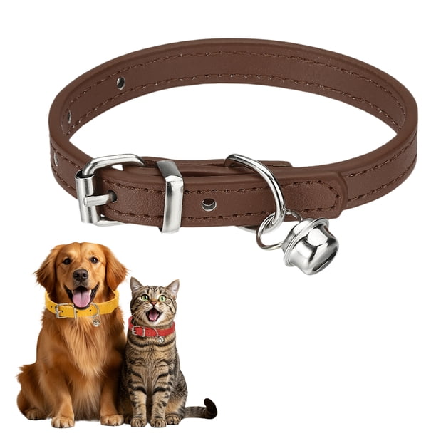 Collar para Perros Uxcell con Campana Hebilla Ajustable Collares de Cuero PU 10" Marrón