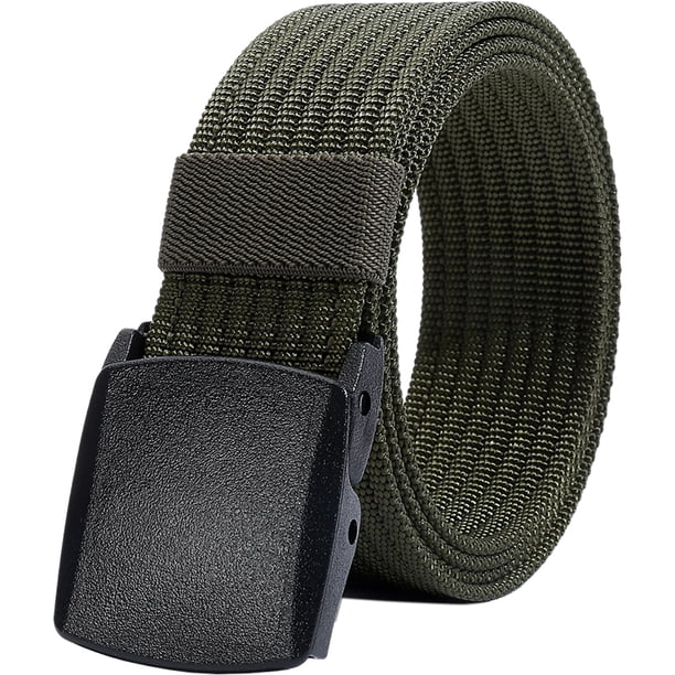 Cinturón de nailon para hombre, cinturón táctico militar, transpirable, con hebilla de plástico para pantalones, 130 cm, Verde
