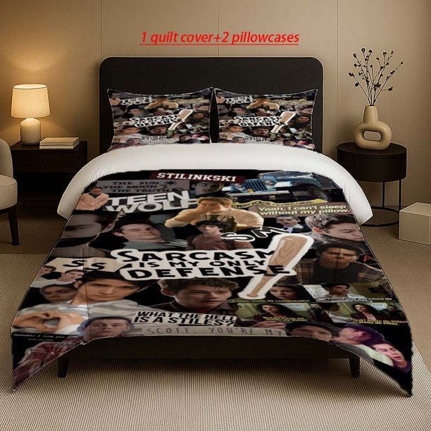 Teen Wolf Stiles Classic Expression And Lines Collage Pattern Three-Piece Set Soft And Comfortable Bedding Set Suitable for All Seasons
