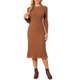 thumbnail image 1 of INSPIRE CHIC Vestido de Mujer de Manga Larga Otoño 2026 Cuello Redondo Tejido de Punto Acanalado Plisado Vestido Midi Línea A XL Marrón, 1 of 6
