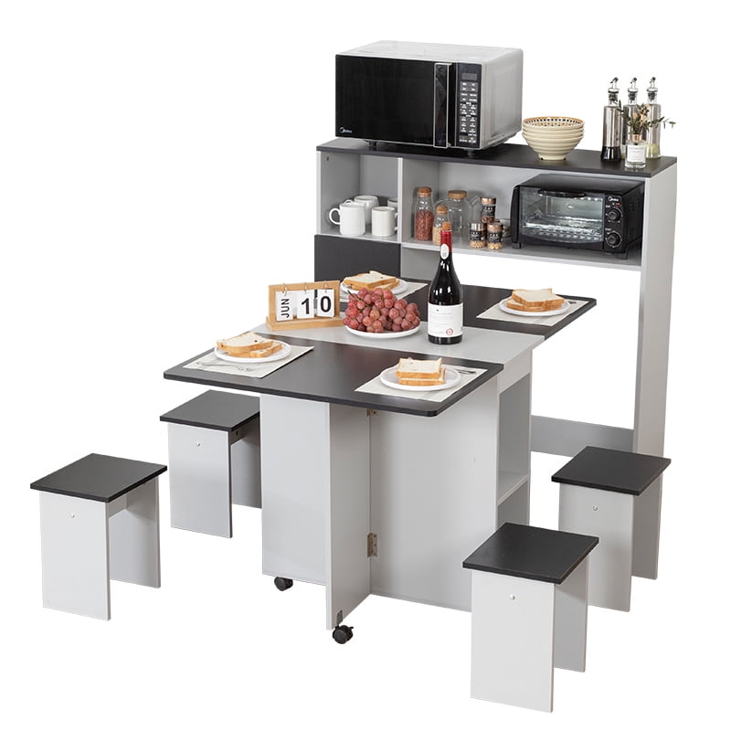 Perfectseat - Juego De Comedor Plegable + 4 Pisos + Mueble Organizador Gris/negro