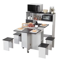 Perfectseat - Juego De Comedor Plegable + 4 Pisos + Mueble Organizador Gris/Negro