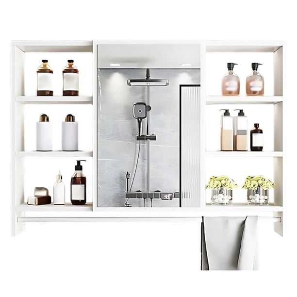 Mueble De Baño Organizador De 6 Repisas Con Espejo 90 x 12 x 70 cm Blanco