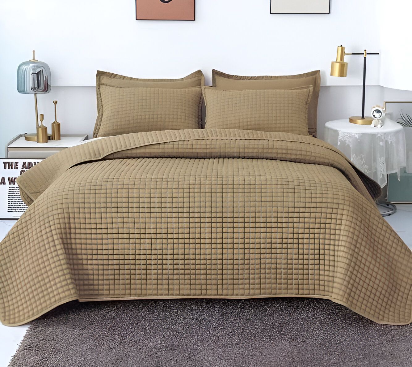 Imac Hogar - Quilt De Lujo Cubrecama Verano Plaza Y Media Caqui