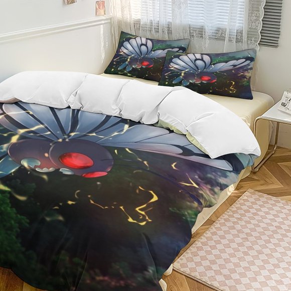 Caterpie Bed Duvet Cover Funny Anime Cartoon Bedding Sets Lightweight 3 Piece Comforter Sets