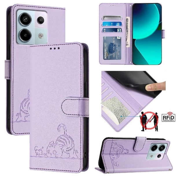 Funda tipo cartera FOXDOCK para Xiaomi POCO X6 5G con soporte, ranuras, RFID, diseño de gato
