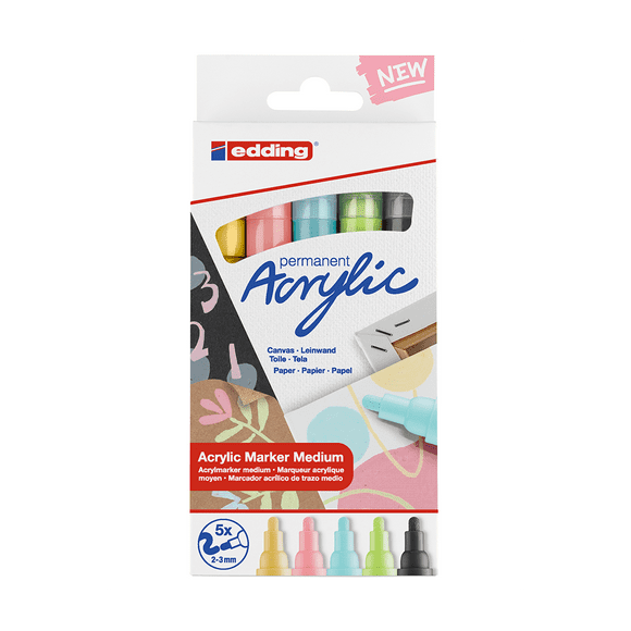 Marcadores Acrílicos Edding 5100 Set 5 Colores Pasteles