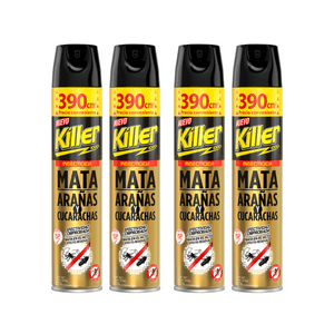 Killer - Pack 4 Insecticida En Aerosol 390Cc Elimina Arañas Y Cucarachas.