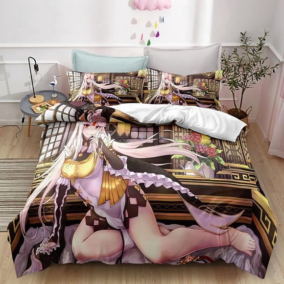3D Printi-ng Gen-shin Impac-t Beddi-ng 3 Piec-e Soft -Microfib-er Duvet C-over Set In-clud-es 1 Be-d Co-ver and 2 Pill-owcases -Adult -Boys a-nd Girls Gift Twin