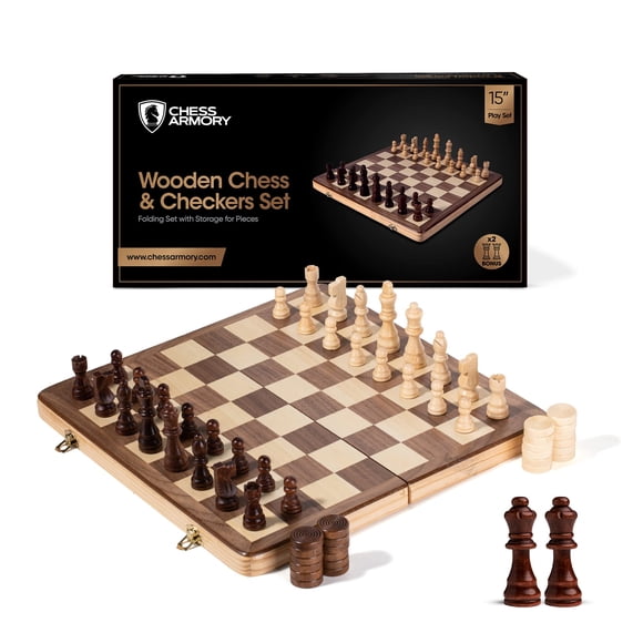 Juego de ajedrez, armería, ajedrez y damas, de madera, plegable