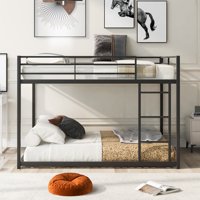 M&Ms - Full Over Full Metal Bunk Bed, Low Bunk Bed With Ladder, Black(Old Sku Mf197034Aab)
