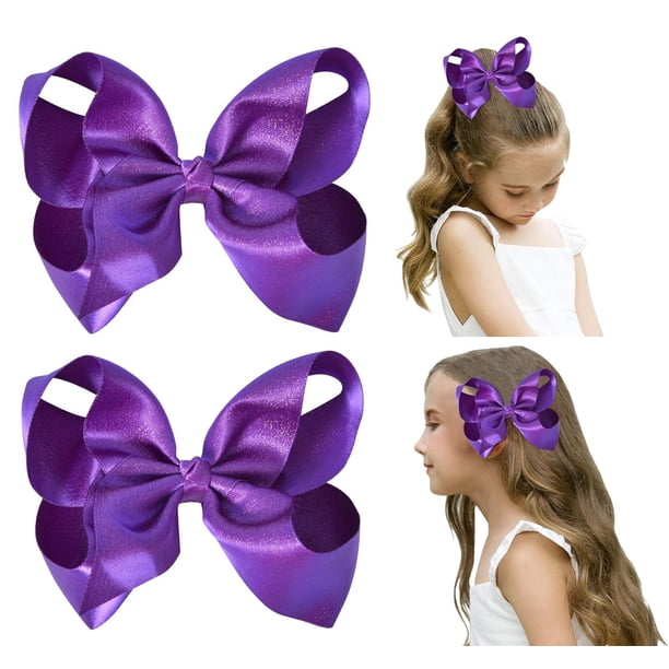 2 lazos para el pelo grandes de 15 cm hechos a mano con brillantina y pinzas de cocodrilo, accesorios para el cabello para niñas pequeñas, adolescentes y niños pequeños. Juego de 2.