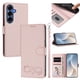 thumbnail image 1 of Funda de Cuero Tipo Billetera para Samsung Galaxy S26 5G 6.3", con Tarjetero, Pulsera, Soporte a Prueba de Golpes con Relieve de Patrón Feliz, Funda para Teléfono, Rosa, para Galaxy S26 (5G), 1 of 8