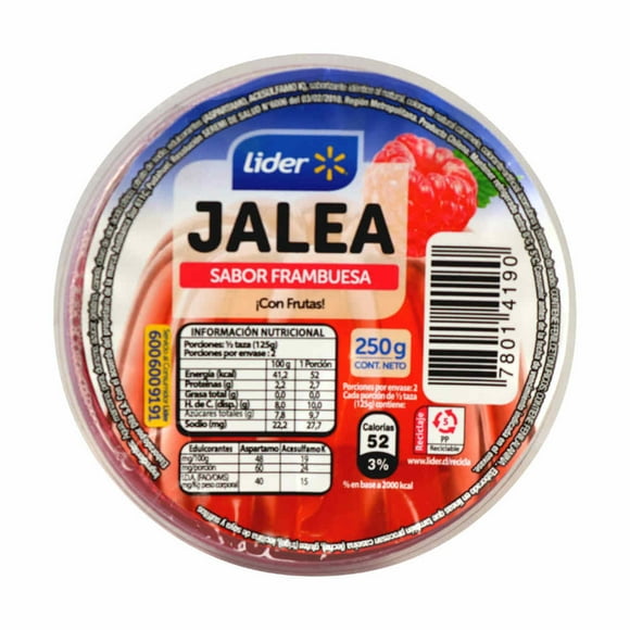 Postre Preparado Jalea Sabor Frambuesa Con Frutas 1 Un, 250 g