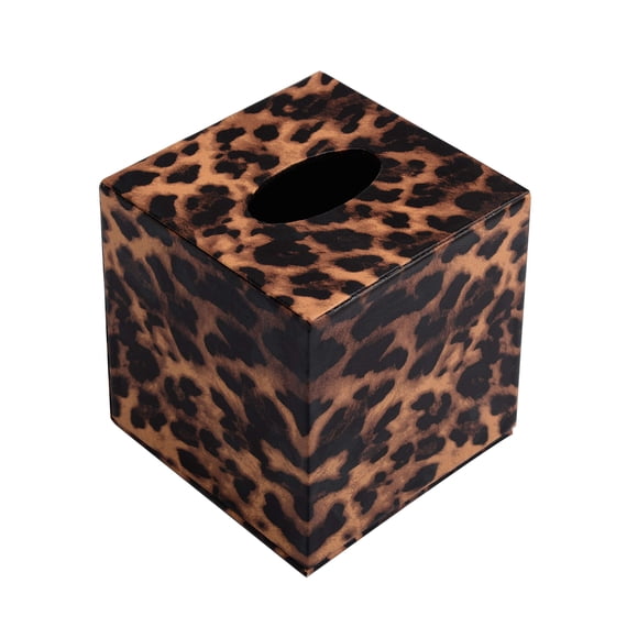 Caja de Pañuelos S Forever 13 cm Cuadrado de Cuero PU con Estampado de Leopardo