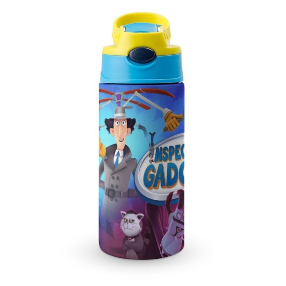 Inspector Gadget Botella de Agua con Tapa Pop Top de Un Toque, Acero Inoxidable, a Prueba de Fugas, para Deportes, Botella Infantil azul 12 oz